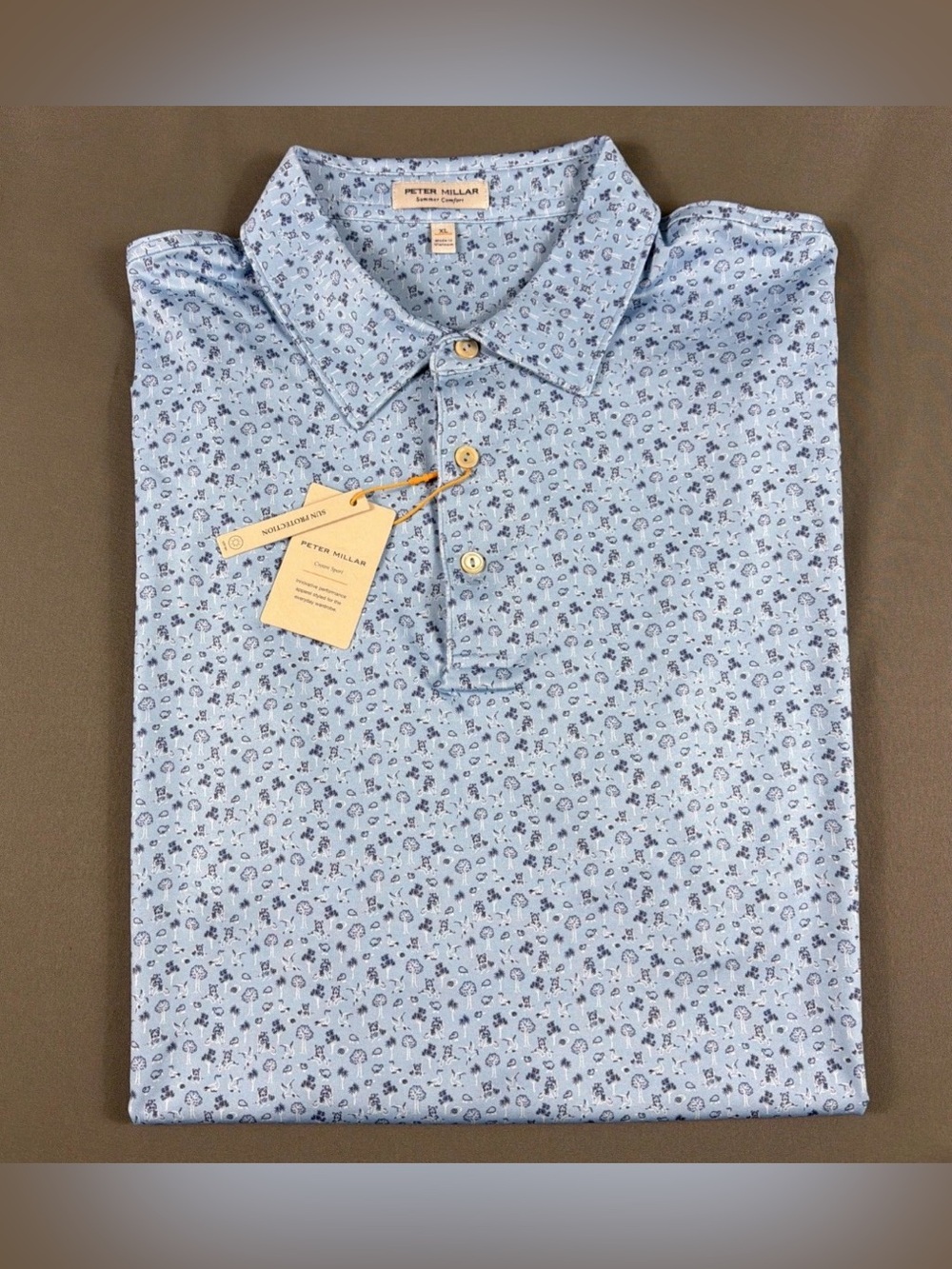 Peter Millar Golf Shirt Polo CS Summer Comfort Printed XL Blue NWT MSRP $115